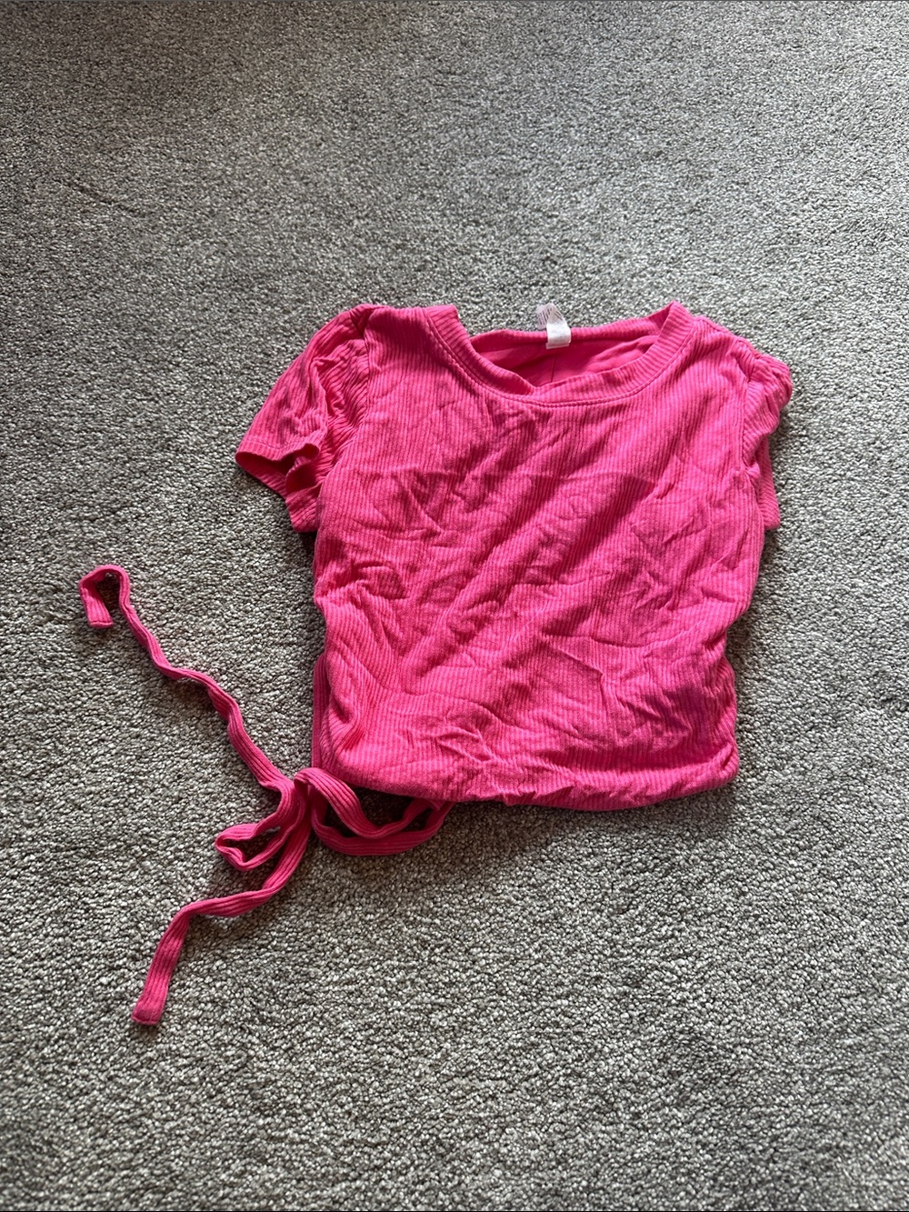 ALO Yoga Pink Ribbed Crop Top with Wrap Tie